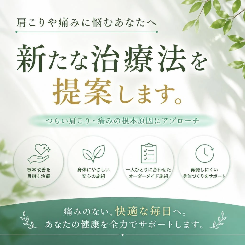 肩こりや痛みに悩むあなたへ、新たな治療法を提案します。
